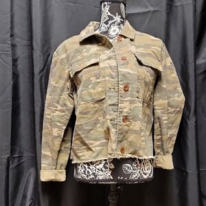 Camouflage Button-Up Jacket With Embroidery Design On Back